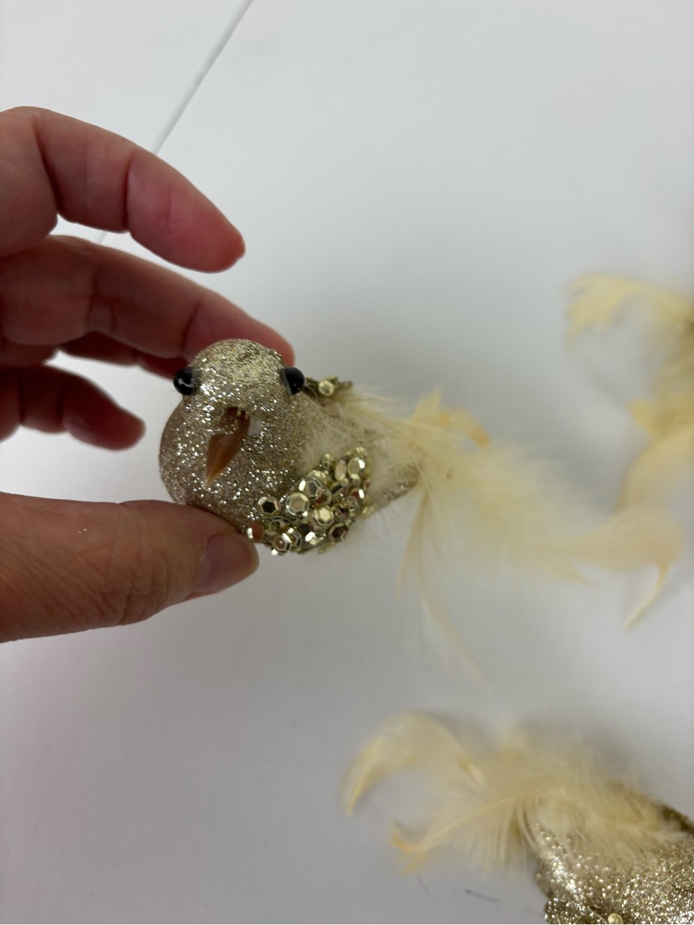 VTG Decorative Feathered & Glass Bird Ornaments - Gold, Cream & Burgundy-14pc - Picture 8 of 16